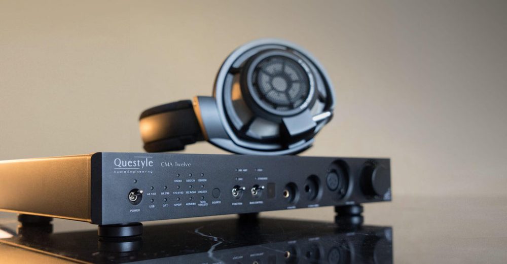 Questyle CMA Twelve with Audio-Technica headphone on top