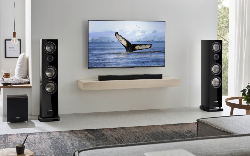 Canton Smart Vento 9 black in living space with TV and subwoofer