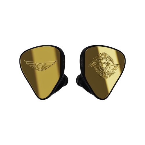 Empire Ears Raven 3-D render gold front over white background