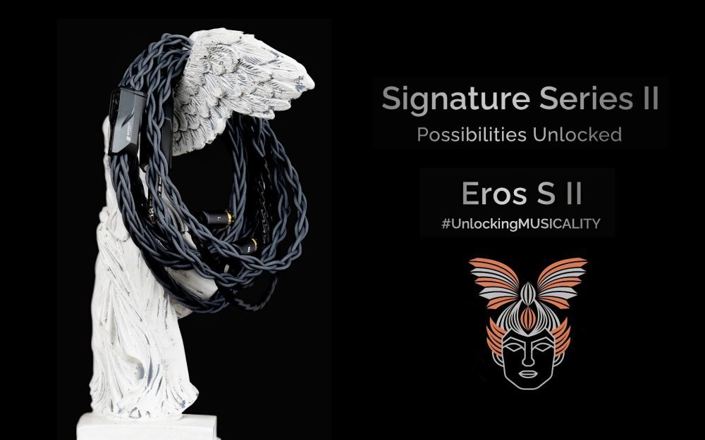 Effect Audio Eros S II coiled over marble winged statue with title