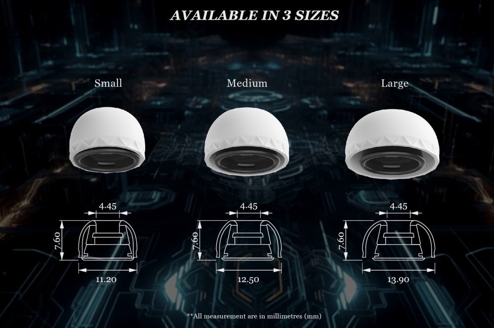 Eletech Airpods Pro Baroque size diagram over neon circuitboard background