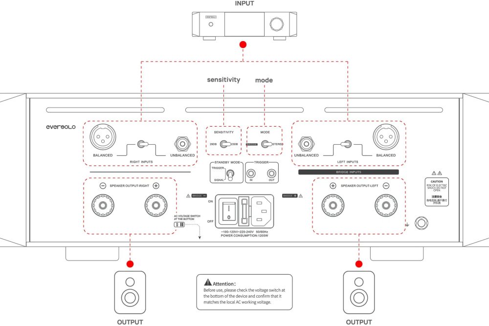 EverSolo AMP-F10 amp rear panel diagram