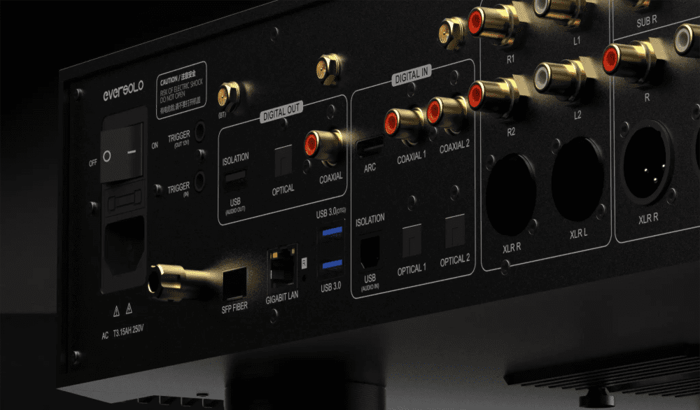 EverSolo DMP-A10 streamer inputs and outputs closeup