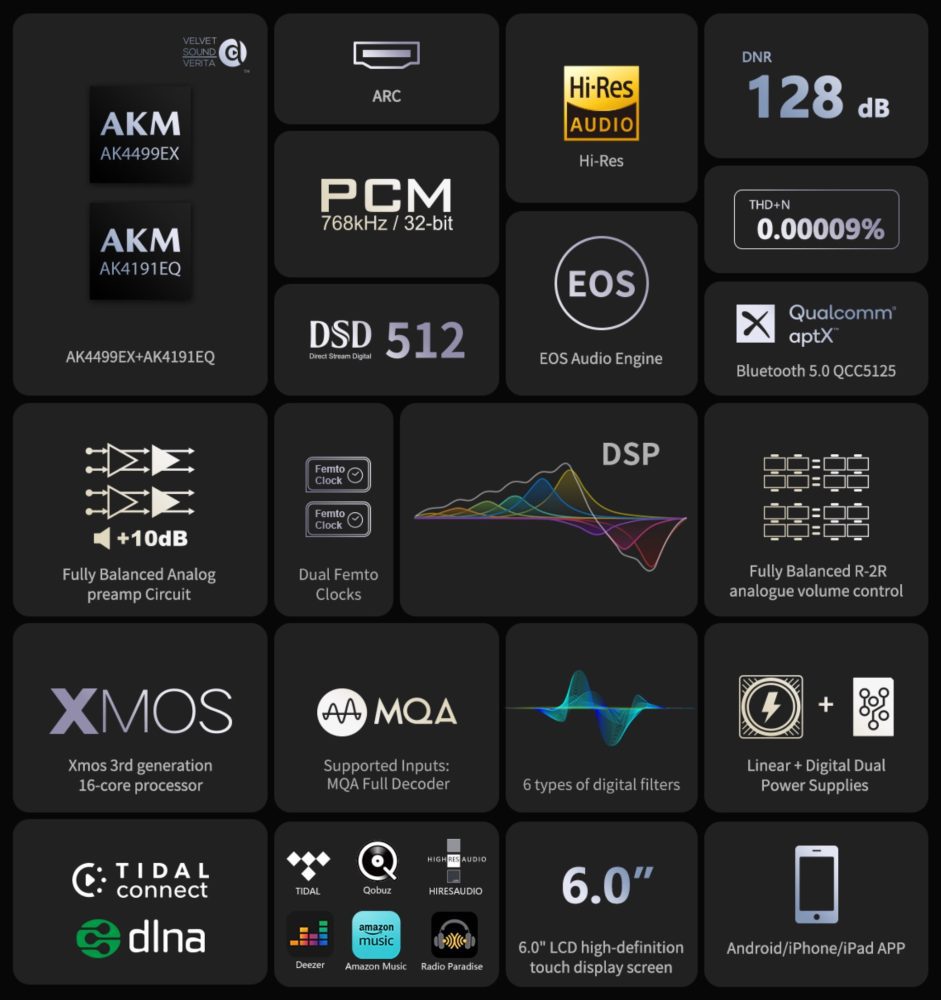 EverSolo DMP-A8 features diagram with icons