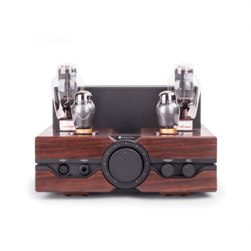 Feliks Audio Envy walnut front over white background