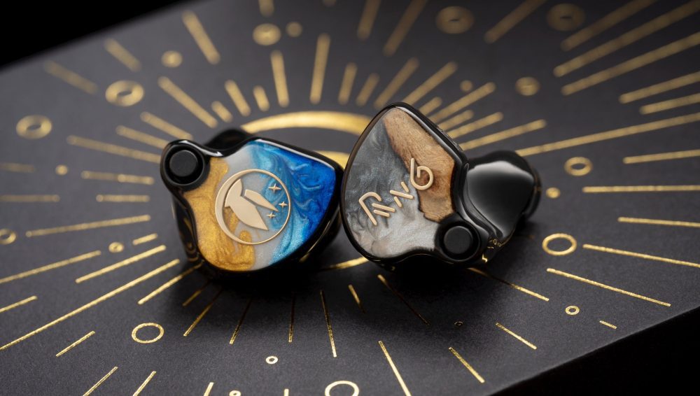 FiR Audio Radon 6 custom IEM front with Atlantis and Obsidian Sparkle faceplates