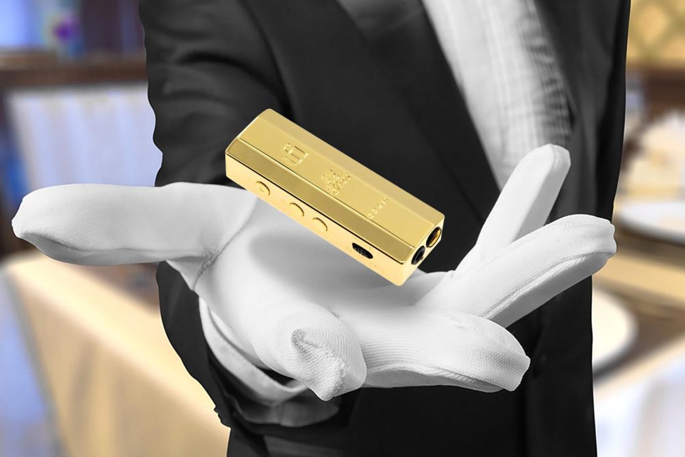 iFi GOld bar hovering over magician's white-gloved hand