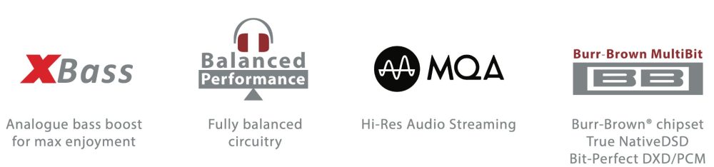 iFi specification diagram featuring Burr-Brown, MQA, and XBass