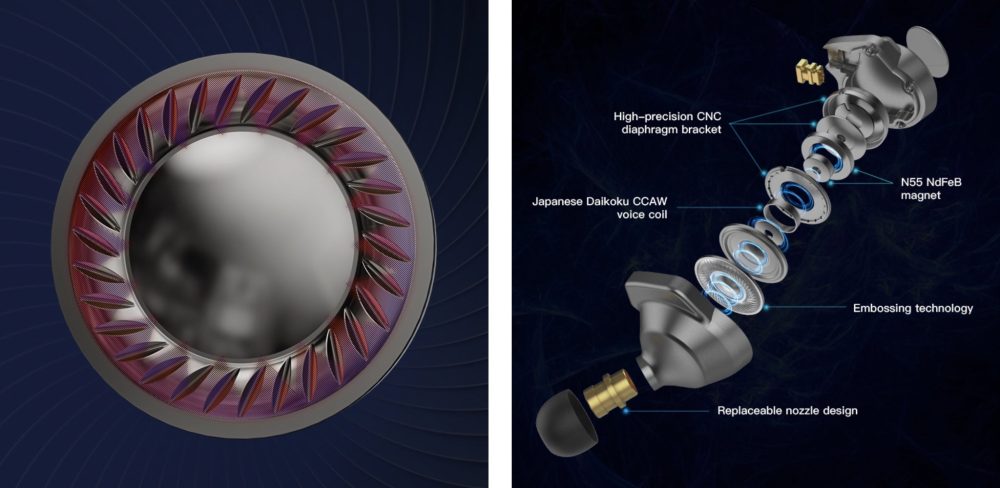 iBasso 3T-154 two thumbnails highlighting driver shape, internal components explosion