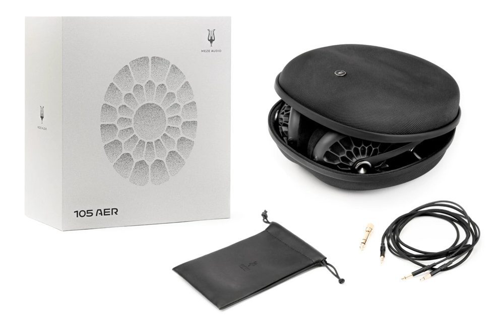 Meze 105 AER headphone, retail box and all included accessories whitebox