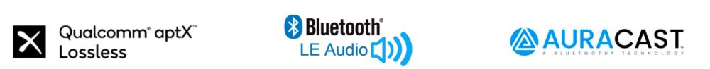 Qualcomm, Bluetooth and Auracast codec logos