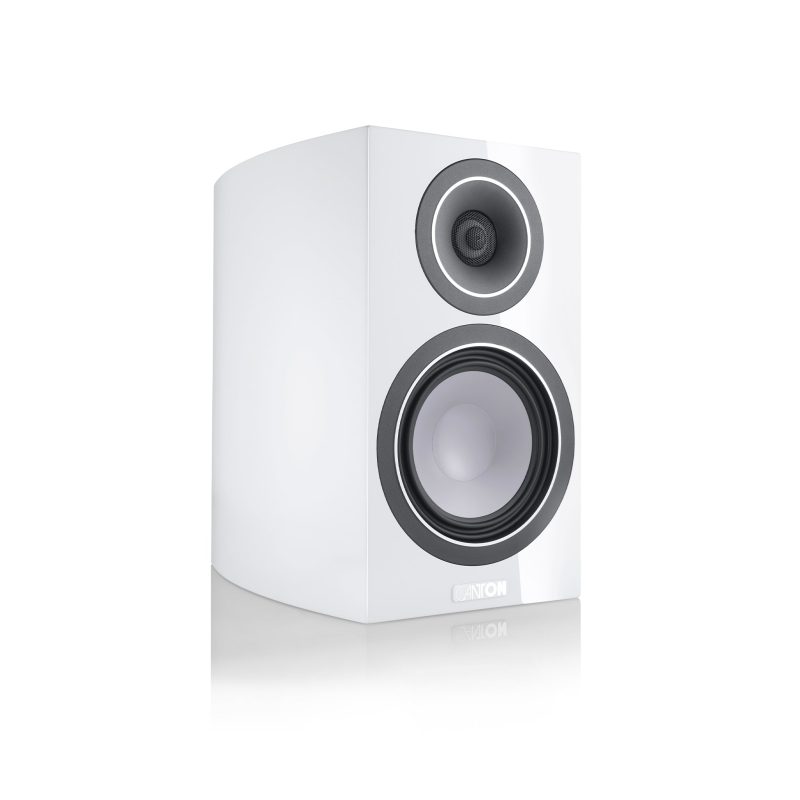 Canton Vento 20 bookshelf speaker white front 3 quarter over white background